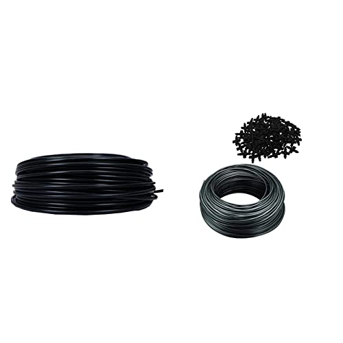 CINAGRO - Drip Irrigation 16mm Diameter Main Supply Line Pipe -50 Meters & Plastic Drip Irrigation Accessories Pin Connectors (120 Pieces) and 4 mm Feeder Line Pipe, 30 m (Black)