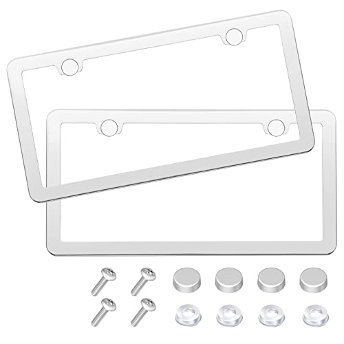 Vesdein Silver License Plate Frames Chrome Finish Polish Anti Theft License Plate Frames 2 Pack 2 Hole Screw Caps Slim License Plate Frame Stainless Steel Thin Mirror Metal License Plate Frame For Men #TOP4