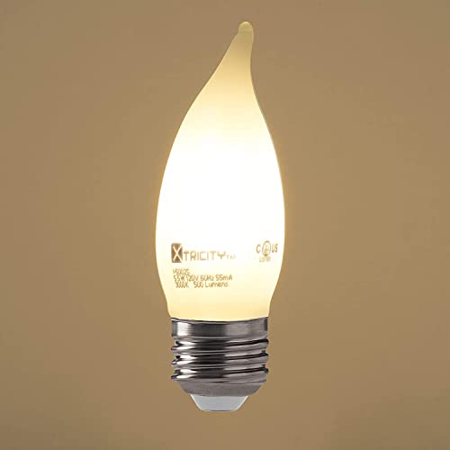 Xtricity Frosted Filament 6W Frosted Led Chandelier Light Bulbs, Equivalent 60 Watt Candelabra Base Bulbs, 500 Lumens, 3000K Soft White, Dimmable, 120V, E26 Medium Base, Energy Star, (2 Pack) #TOP4