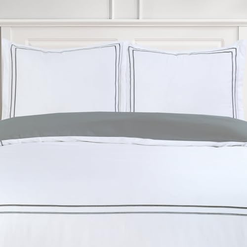 Majestic Giftware Madison Linen 8-Piece Twin Size Bedding Set (BL50-T-2) | Flora Hotel Collection-White-Gray 400 Thread Count Cotton Sateen | 2 Fitted Sheets, 2 Duvets, 4 Pillowcases