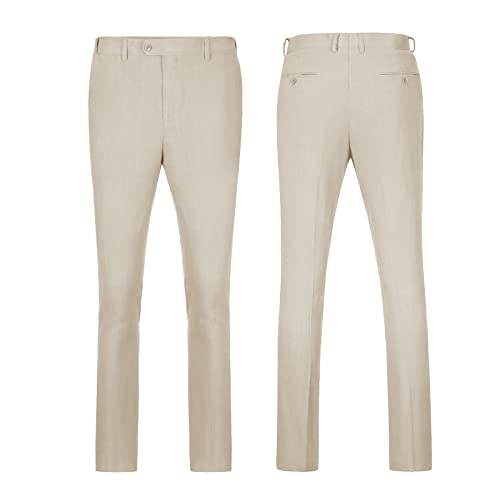 Men's 3 Pieces Linen Suit Casual Slim Fit Suits Retro Wedding Prom Tuxedos Summer Beach Party Blazer Vest Pants Set Beige Xxl #TOP5