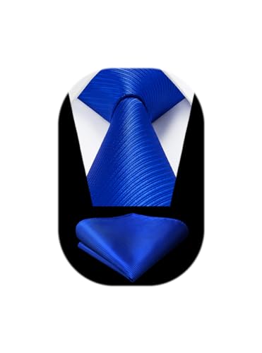 Image of HISDERN Mens Striped Tie and Pocket Square Set Necktie for Men | soft smooth texture, wrinkle-free, neat hand-tied knot, gifting ready, regular 3.4 width, coordinated look, business wedding
