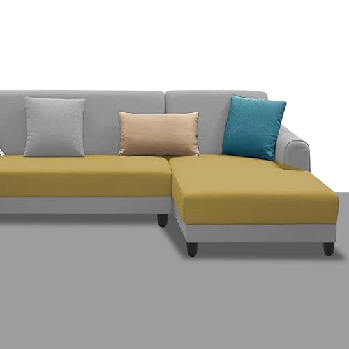 Image of Kraven RHS 6 Seater L Shape Sofa Set for Living Room (Yellow Grey Fabric) Premium Fabric Sofa