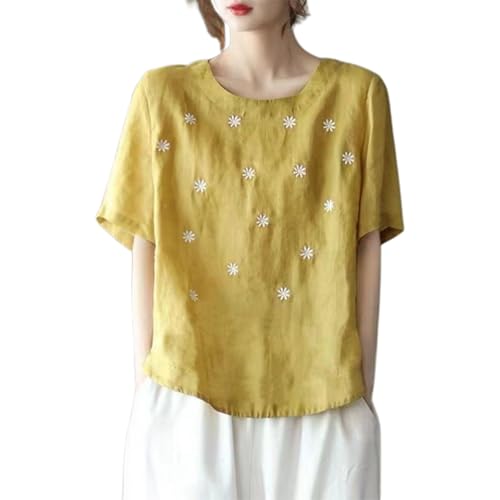 Generisch Blusas para mujer, talla grande, transpirables, blusa larga, blusa de manga larga, blusa de verano, ropa informal, blusa larga de moda, blusa larga de gran tamaño, amarillo, M
