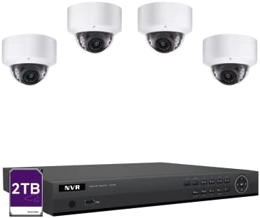 LINOVISION PoE Security Camera System with 8ch 4K POE NVR, (4) 4K Outdoor PoE Dome Cameras with Mic for One Way Audio, Hik Connect or Guarding Vision APP, 2TB HDD, for Business and Home Security