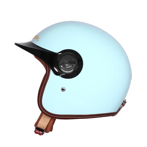 Image of Steelbird SBH 65 Retro 3.0 DOT and ISI Certified Open Face Helmet for Men and Women (Medium 580 MM,Glossy Sea Blue with Black Peak)