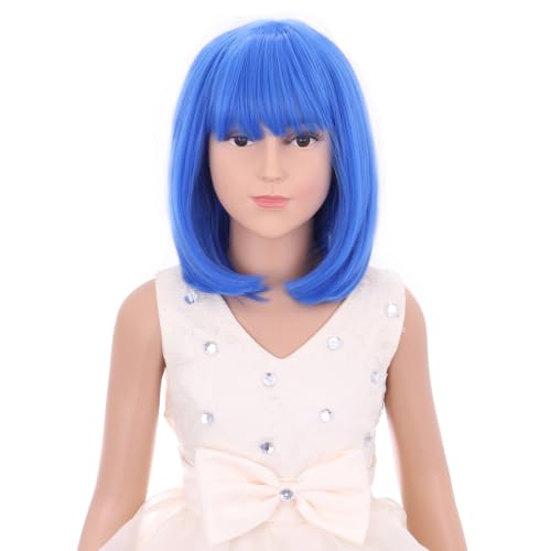 Image of Lake Blue Wig with Bangs Teal Blue Wigs Bluish Green Short Bob Wig Daily Halloween Cosplay Synthetic Wigs
