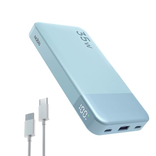 NOBIS Portable Charger, 10000mAh Power Bank, 35W Power Bank Fast Charging, Battery Pack with C to C Cable, Battery Bank with Digital Display for Phone Pad Android etc (Blue)