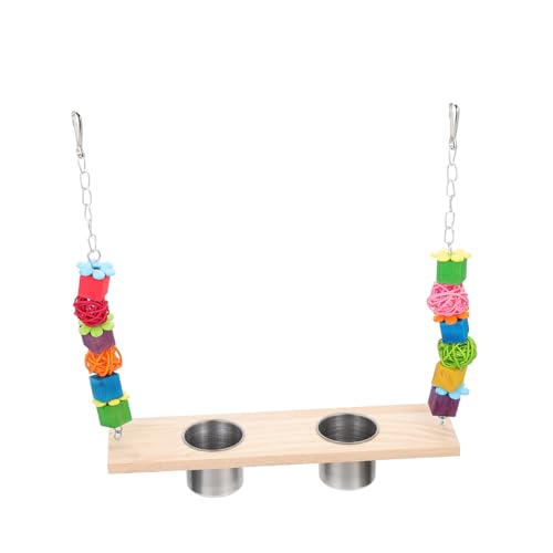 BESPORTBLE Parrot Stand Perch Bird Perch Parrot Swing Toy Food Cups Safe Wooden Bird Toy Set for Pet Birds