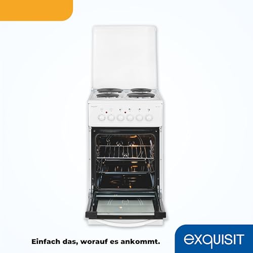 Exquisit Standherd EH 10.3 F2 | Elektro-Standherd | 50 cm | Masse-Kochfeld | 50 L Garraum | Inkl. Deckel | Weiß