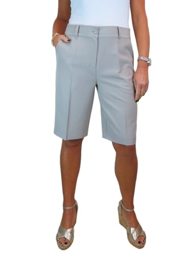 icecoolfashion Ladies Smart Knee Length Bermuda Shorts - Women's Tailored Summer Shorts Light Grey 8-22 (10)