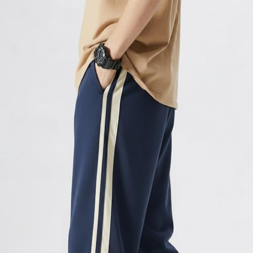 Image of Men's Lycra Loose Fit Track Pants | 4-Way Stretchable Side Stripe Joggers | Comfort Casual Relaxed Lower for Gym, Sports & Streetwear |