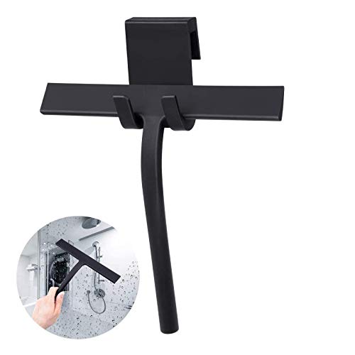 TOCYORIC Escobilla de ducha Limpiador de silicona negra con gancho para Colgar para baño Cocina Espejo Ventana Limpieza de Cristales de Coche limpieza de cristales de coche sin necesidad de instalar