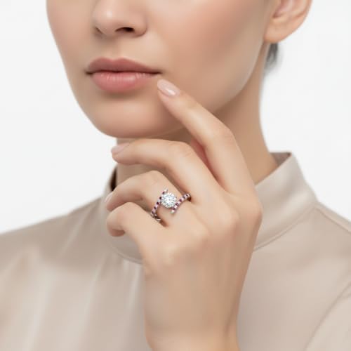 Image of Choose Your Gemstone Bypass Modern Round Diamond CZ Ring 925 Sterling Silver Round Shape Side Stone Engagement Rings Lightweight Office Wear Everyday Gift Jewelry US Size 4 to 12