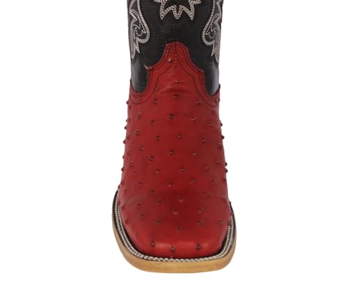 Texas Legacy Mens Red Cowboy Boots Ostrich Quill Print Leather Square Toe Botas4