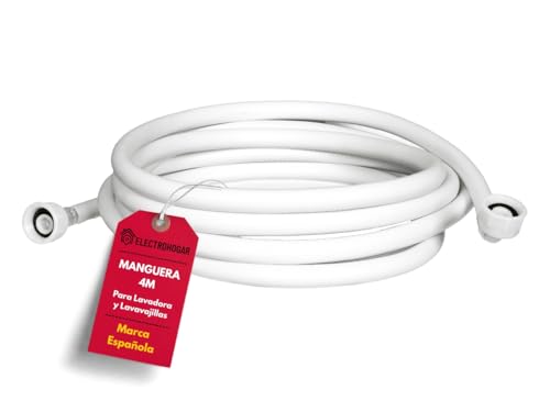 ELECTROHOGAR Toma Lavadora y Lavavajillas | Medidas desde 1,5M hasta 6M | Manguera Entrada de Agua Compatible con Todas las Marcas: LG, Bosch, AEG- 4 metros | Fácil de Colocar