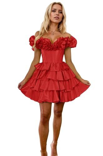 Off-Shoulder Ruffles Homecoming Dresses Tiered Short Mini HOCO Graduation Party Cocktail Gowns