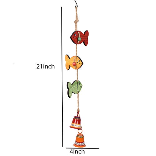 Image of Aakriti Art Creations 3 Fish Wind Chime with 2 Metal Bells | Handmade Modern Art Wooden & Metal Wind Chime | Outdoor & Indoor Decorative Wind Chimes for Balcony, Garden, Living Room & Gifting