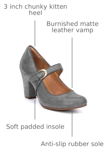 Image of SHODENSE Women Vintage Chunky High Heel Mary Jane Shoes Round Closed Toe Ankle Strap Dress Sandals 3 inch Block Heels Mary Jane Lolita Pumps Two-Toned Patchwork Buckle Office Lady Wedding Retro 4-11 M US