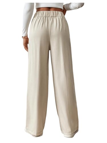 SweatyRocks Women's Wide Leg Dress Pants High Elastic Waist Business Casual Work Trousers with Pockets2