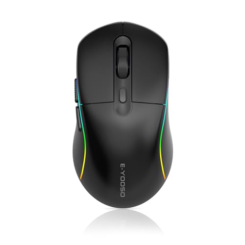 Image of E-YOOSO Wireless Gaming Mouse, 10,000 DPI, Tri-Mode 2.4Ghz /Bluetooth /USB-C Wired, RGB Backlit, 6 Programmable Buttons, Ergonomic Rechargeable Gamer Mice with PC, Mac, PS, Xbox - Black