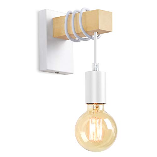 Lightess Lámpara de Pared Madera Apliques de Pared Industrial Casquillo E27 LED 40W Iluminación Interior para Dormitorio, Hotel, Bar, Restaurante, Cafetería, No Incluye Bombilla (blanco)