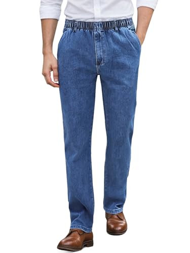 LONGBIDA Mens Elastic Waist Jeans Relaxed Fit Men's Stretch Denim Pants Business Straight Leg Trousers