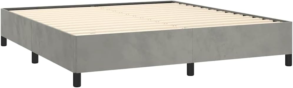 Modern Light Gray Velvet Bed Frame King Size with Sturdy Engineered Wood Platform, Easy Assembly, Durable Slatted Foundation for Bedroom Mattress Support and Stable Furniture