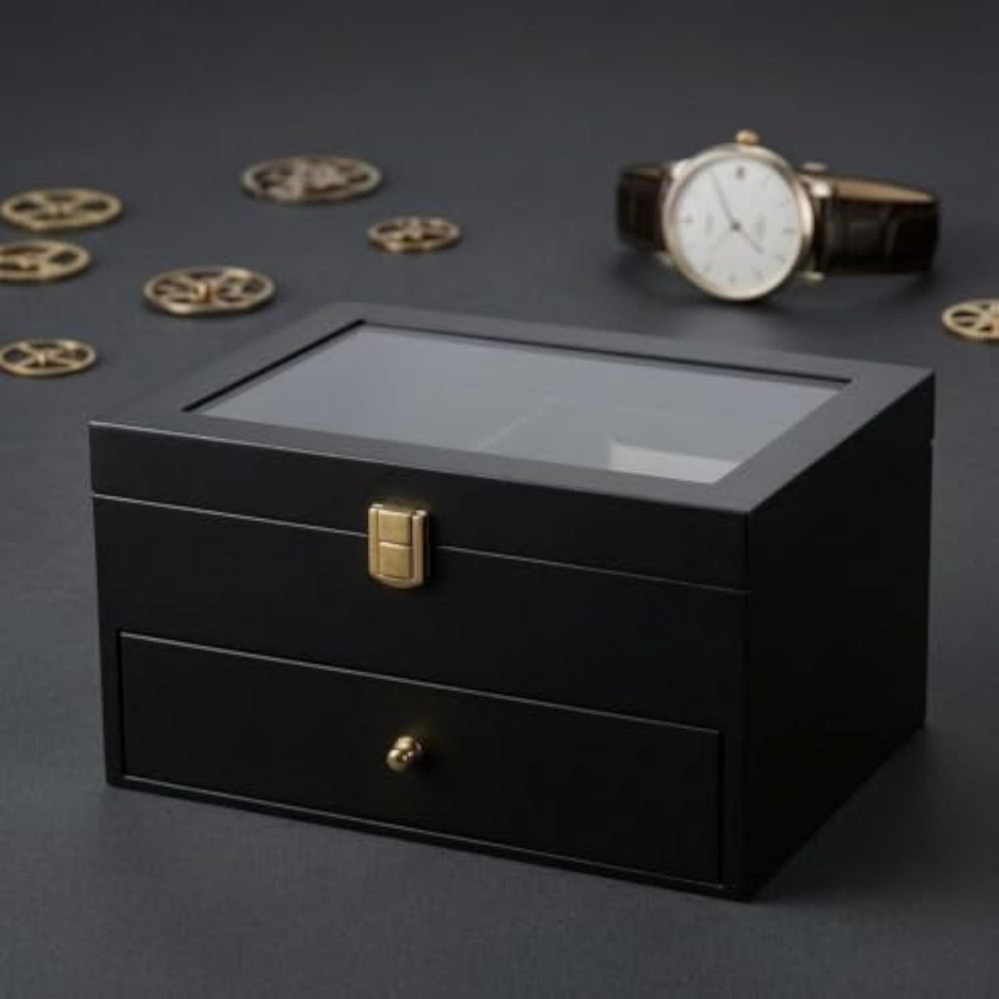 Matte Finish Watch Display Box with Gold-Tone Latch