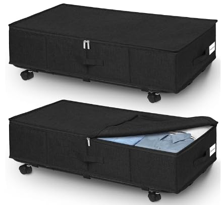mepure 2Pezzi Contenitori Sottoletto con Ruote, 50L Grandi Contenitori per Armadio Ssalvaspazio, Contenitori Vestiti in Scatola Sotto Il Letto con Coperchio per Vestiti Trapunte Giocattoli, 75*40*22cm