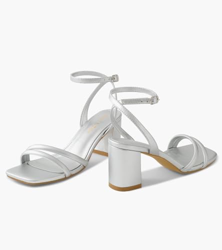 Image of Shoe'N Tale Strappy Heels for Women Square Toe Chunky Block Heels Ankle Buckle Heeled Sandals