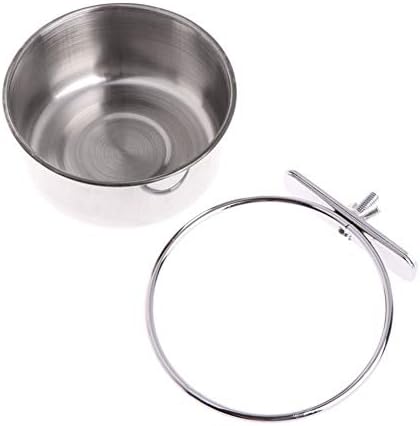 2 Pack Bird Feeding Dish Cups with Clamp Stainless Steel Parrot Food Water Bowl for Macaw African Greys Budgies Parakeet Cockatiels Conure Lovebird Finch Small Animal Cage Bowl 10 Ounce