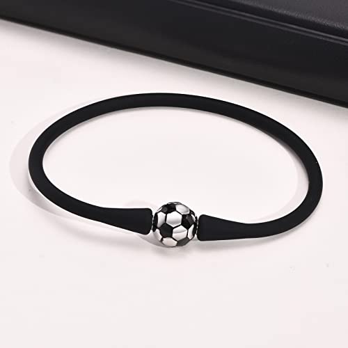 Soccer Silicone Wristband Bracelets Sports Theme Charm Bracelets, Soccer Bracelet Motivational Sports Prize Silicone Inspirational Sports Beads Ball Bracelet With Charm For Teens Students Adults Outdoor Gift #TOP3