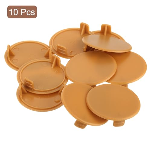 Image of uxcell 10Pcs Hinge Hole Covers, 35mm(1-3 /8 inch) Dia Plastic Concealed Hole Cover Round Flush Type Caps for Furniture Cabinet Cupboard, Khaki