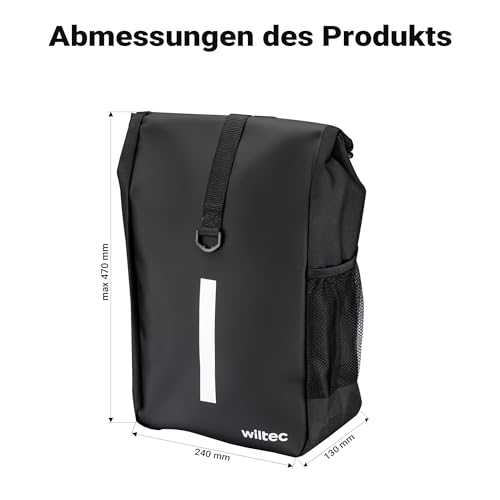 Wiltec Gepäckträgertasche matt schwarz, Fahrradtasche Gepäckträger 16 l Stauraum, Gepäcktasche mit Tragegurt, wasserresistente Fahrrad Tasche