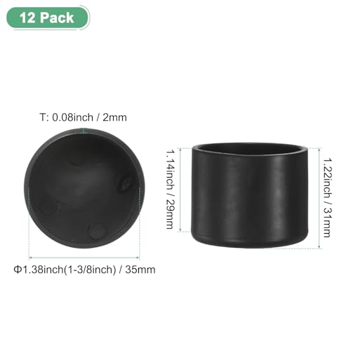 Image of M METERXITY 12-Pack Chair Leg Caps, 1-3 /8 Inch(35mm) PVC Chair Leg Floor Protectors for Folding Chairs /Metal Chairs /Furniture Table /Hardwood Floors, Round Non-Slip Cover End Tips [Black]