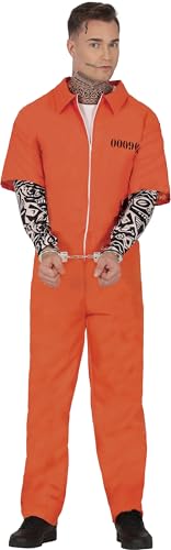 FIESTAS GUIRCA | Disfraz de Prisionero Tatuado (48-50/M) - Mono de Presidiario para Adultos - Disfraces de Ladrones y Fugitivos para Halloween y Fiestas de Disfraces - Ideal para Hombre - Naranja