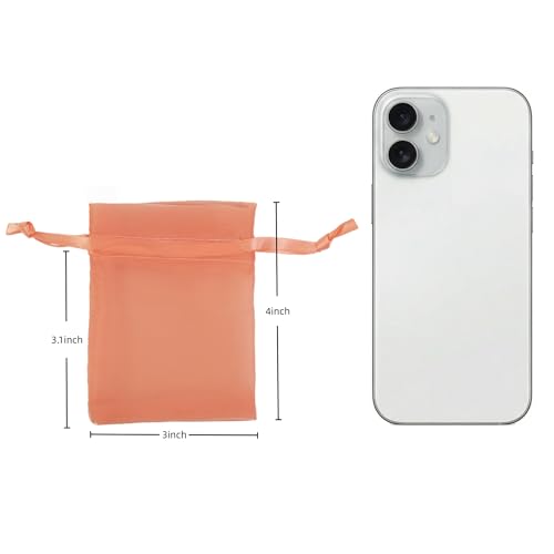 Image of QIANF 20 Pcs Orange Small Organza Bags 3X4 inch for Wedding Favors with Drawstring, Mini Mesh Gift Bags Jewelry Pouch for Candy Bridal Shower Party Favor Baby Shower Christmas
