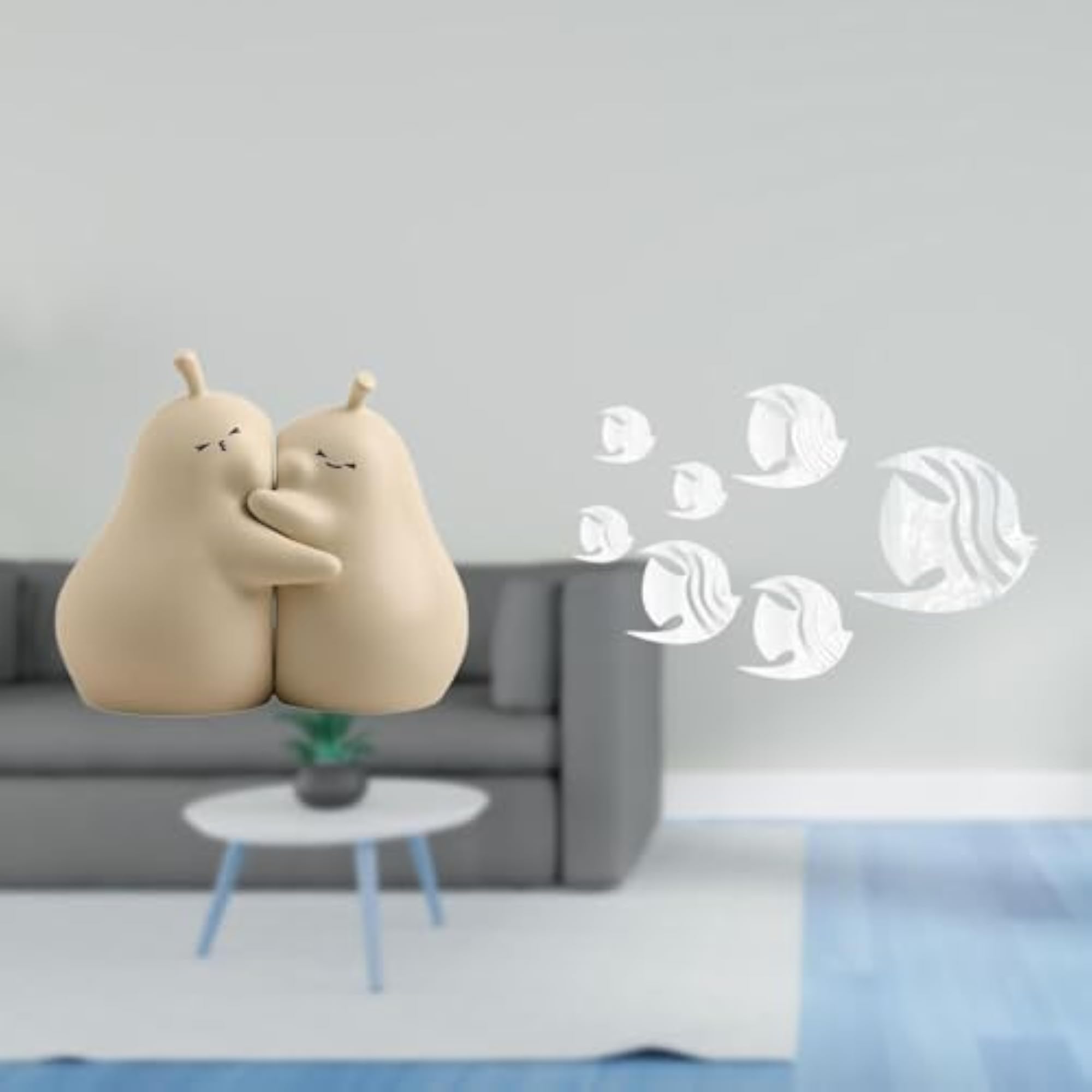 Hugging Pear Ceramic Bookend and Acrylic Fish Mirror Wall Decals