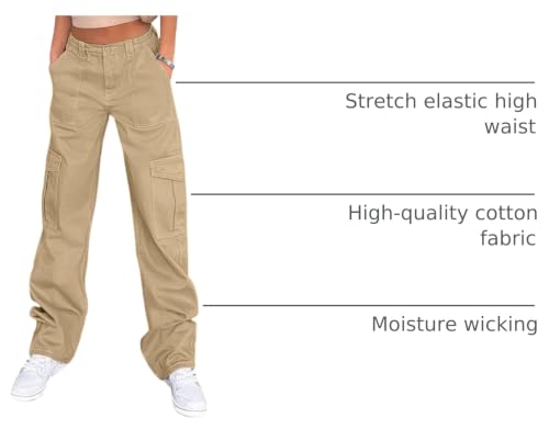 Image of Lepunuo Cargo Pants for Women High Waisted Casual Pants Baggy Stretchy Wide Leg Y2K Streetwear with 6 Pockets