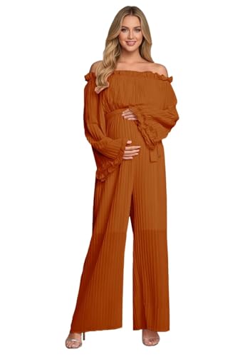 GEZRSI Elegant Pleated Chiffon Baby Shower Dresses for Photoshoot Off