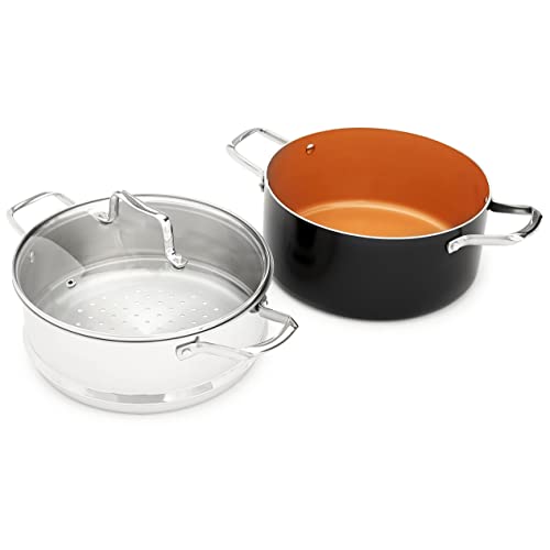 Amazon Basics Ceramic Nonstick Cookware Set, Induction Ready, Dishwasher & Oven Safe, Even Heating, 10-Piece Set with Frying Pans, Saucepans, Glass Lids, Copper Color by Amazon Basics - Image 6