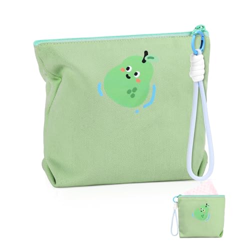 Image of Canvas Period Pouch Soft First Period Kit Bag Small Discreet Menstrual Cup Pad Pouch Cute Sanitary Napkin Storage Bag Tampon Holder Multi-purpose Feminine Bag Geen