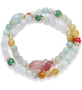 AMINKINA 14K Gold Crystal Pearl Bracelet, Crystal Jade Stacked Bracelet, Birthday Gift for Mother...