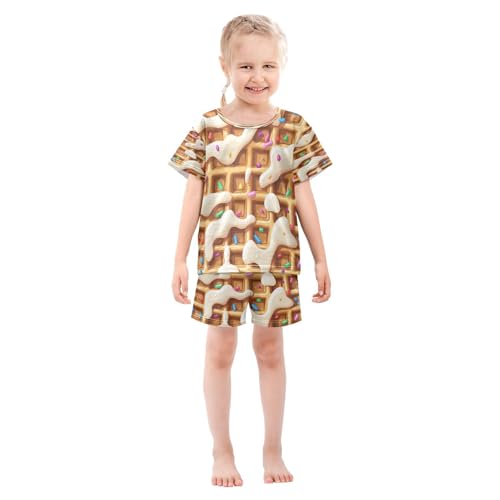 Pajama Sets Short Sleeve Waffle with Colorful Sprinkles Soft Cotton Summer Sleepwear 2 Piece PJS Size 5-14T4
