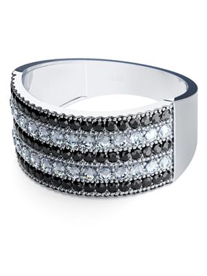 925 Sterling Silver Women Rings with White Cubic Zirconia and Black Spinel High Polish Vintage Statement Rings for Women Girls as Gifts Size 6-10