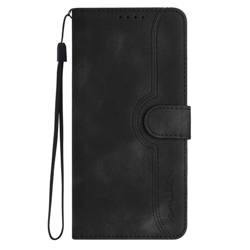 BEENTRYS Cartera Funda para Vivo V21 4G / V21 5G / V21S 5G Funda,Smile Libro Caso PU Cuero Tapa Piel Ranuras para Tarjetas Cierre Soporte Billetera Flip Case Antigolpes Carcasa-Negro