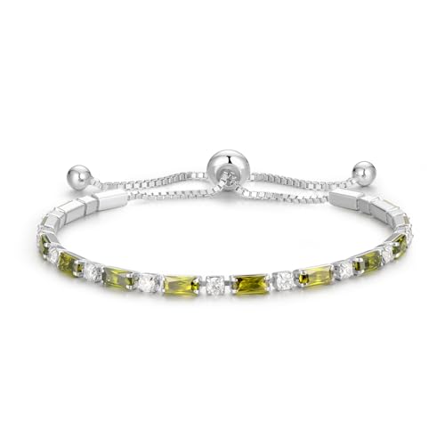 Sterling Silver Birthstone Tennis Bracelets for Women 2.5 * 5mm Tennis Bolo Bracelet Fashion Jewelry Birthday Gifts for Women Mom Wife Her | Adjustable Size 9