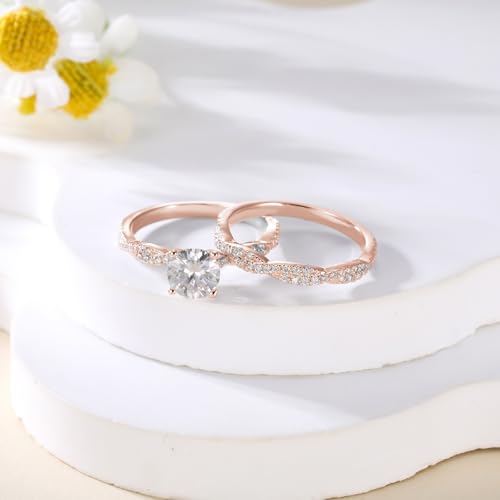 1.4 Carat (ctw) Round-Cut Moissanite Twisted Bridal Sets Wedding Engagement Ring Set for Women White Gold Wedding Band Engagement Rings Customizable Sterling Silver/10k gold/14k gold/18k gold3