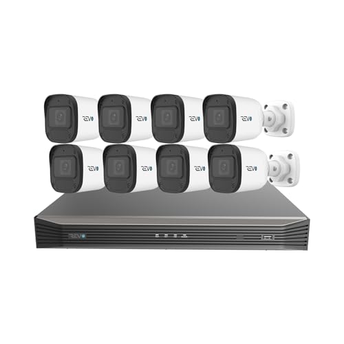 Revo Ultra Blue Series 16CH 4K POE H.265 NVR, 4TB & 8X 2K (4 Megapixel) Indoor/Outdoor IR Cameras with Built-in Mic – Remote Access Via Pc, Mac & Phone (No Monthly Fee)